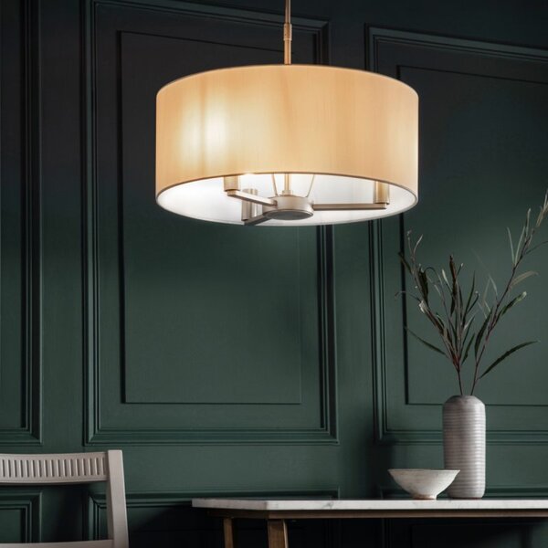Endon Daley 3 Light Ceiling Pendant Light in Matt Nickel with White Shade