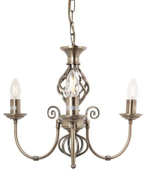 Barley 3 Light Classic Knot Twist Ceiling Light in Antique Brass