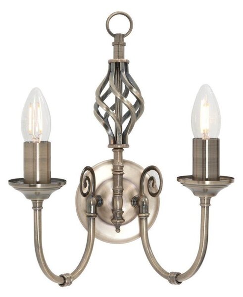 Barley 2 Light Classic Knot Twist Wall Light in Antique Brass