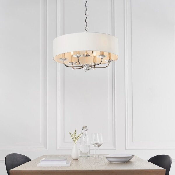 Endon 60179 Nixon Ceiling Pendant Light in Nickel with White Silk Shade