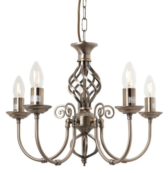 Barley 5 Light Classic Knot Twist Ceiling Light in Antique Brass