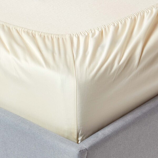 Homescapes Cream Organic Cotton Fitted Sheet 400 TC, Single