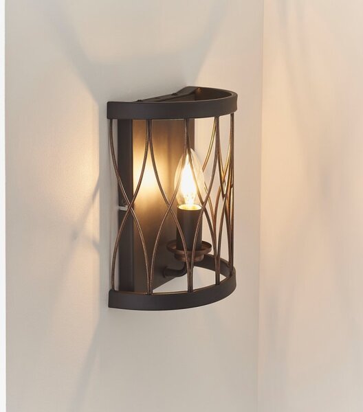 Endon 61499 Heston Single Wall Light in Matt Black and Rustc Bronze Finish