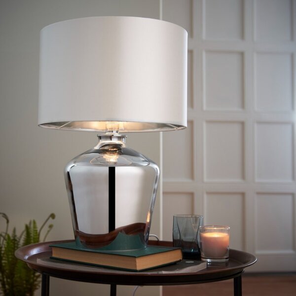 Endon 61198 Waldorf Chrome Glass Table Lamp with Ivory Silk Shade