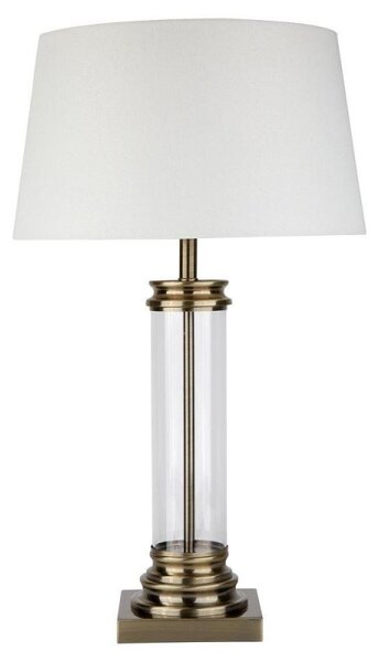 Searchlight 5141AB 1 Light Table Lamp With Glass Column And Antique Brass Base And Cream Shade