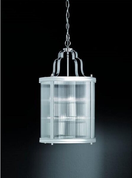 L7018 Grosvenor 8 Light Ceiling Lantern Pendant In Chrome With Clear Reeded Glass Panels