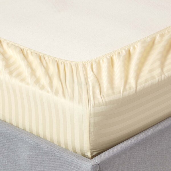 Pastel Yellow Egyptian Cotton Satin Stripe Fitted Sheet 330 TC, Single