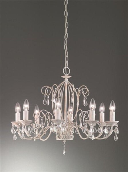 Franklite FL2355/8 Aria 8 Light Ceiling Pendant In White Ironwork With Gold Highlights And Crystals