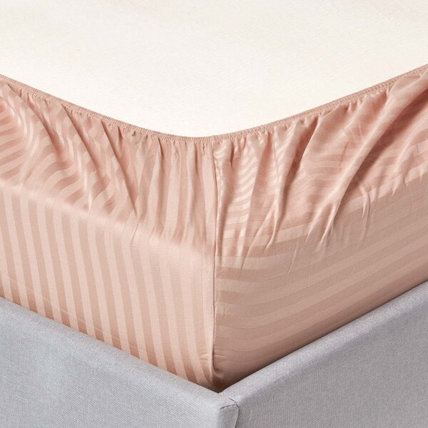 Taupe Beige Egyptian Cotton Satin Stripe Fitted Sheet 330 TC, Single