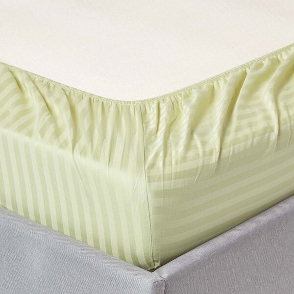 Sage Green Egyptian Cotton Satin Stripe Fitted Sheet 330 TC, Single