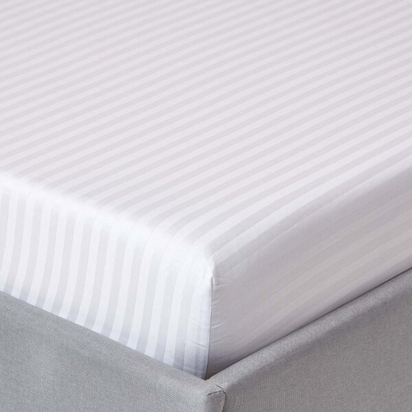 White Egyptian Cotton Satin Stripe Fitted Sheet 330 TC, Single