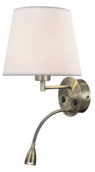 Mantra M6093 Caicos 2 Light LED Switched Wall Light In Antique Brass With Cream Shade