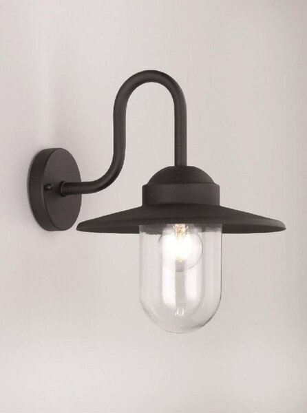 OUT6615 Matt Black Wall Bracket With Clear Long Bowl Shaped Shade