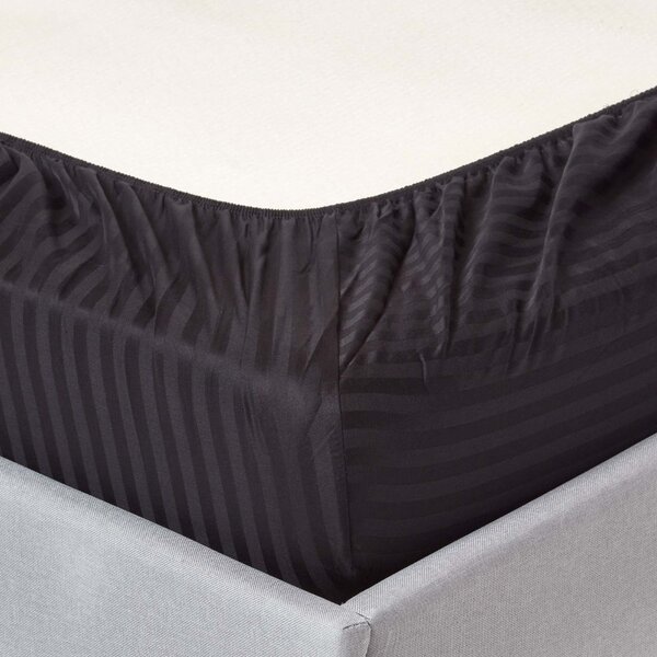 Black Egyptian Cotton Satin Stripe Fitted Sheet 330 TC, Single