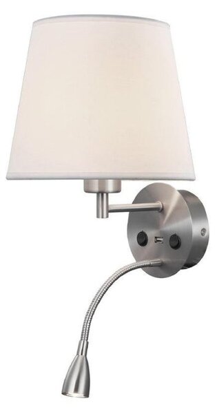 Mantra M6092 Caicos 2 Light LED Switched Wall Light In Satin Nickel With Cream Shade