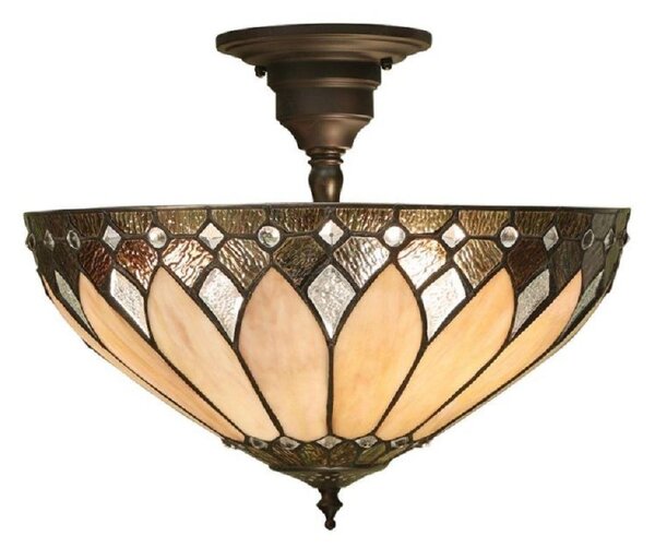 Interiors 1900 63978 Brooklyn Tiffany 3 Light Medium Semi Flush Ceiling Light in Cream