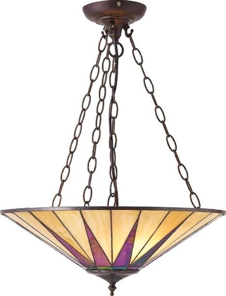 Interiors 1900 70754 Dark Star Tiffany Large 3 Light Inverted Ceiling Pendant Light With Shade