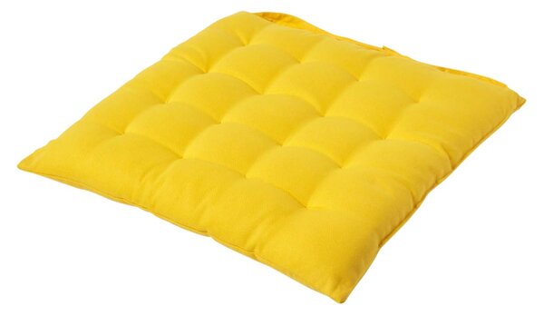 Yellow Plain Seat Pad with Button Straps 100% Cotton 40 x 40 cm