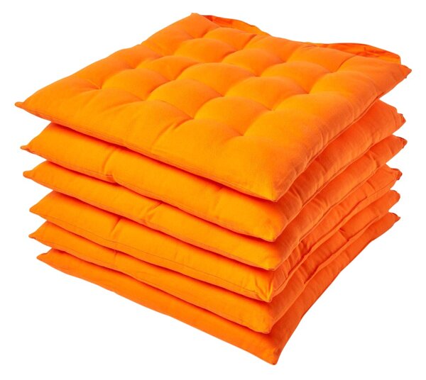 Orange Plain Seat Pad with Straps 100% Cotton 40 x 40 cm, Set of 6