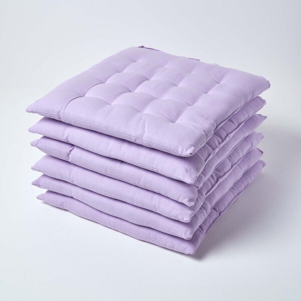 Mauve Plain Seat Pad with Straps 100% Cotton 40 x 40 cm, Set of 6