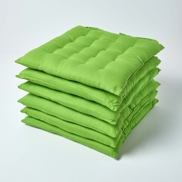 Lime Green Plain Seat Pad with Straps 100% Cotton 40 x 40 cm, Set of 6