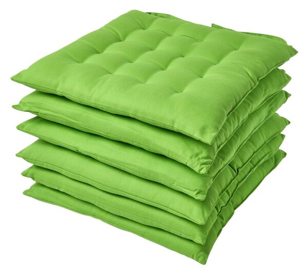 Lime Green Plain Seat Pad with Straps 100% Cotton 40 x 40 cm, Set of 6