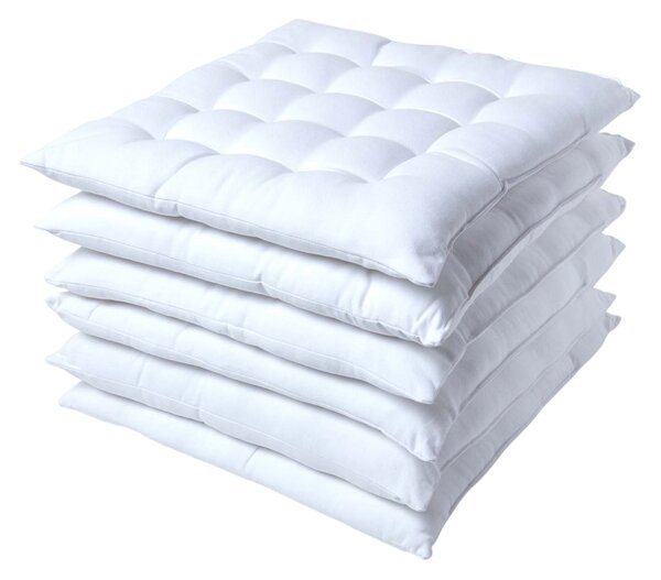 White Plain Seat Pad with Straps 100% Cotton 40 x 40 cm, Set of 6