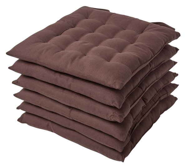 Chocolate Brown Plain Seat Pad with Button Straps 40 x 40 cm, Set of 6