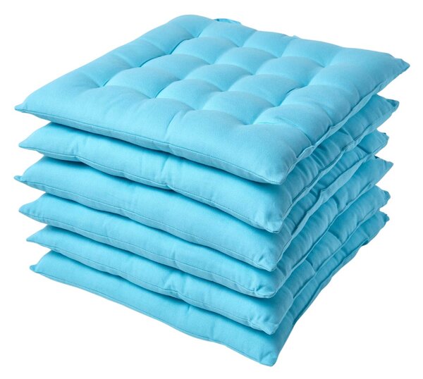 Light Blue Plain Seat Pad with Straps 100% Cotton 40 x 40 cm, Set of 6