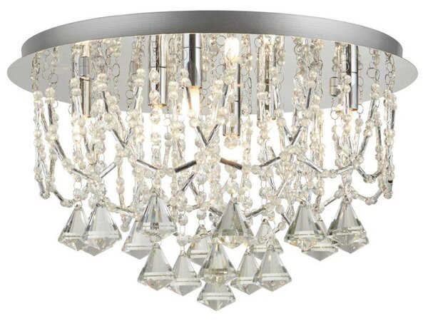 Searchlight 9986-6CC Mela Six Light Semi Flush Ceiling Light In Chrome With Crystal Glass Droplets