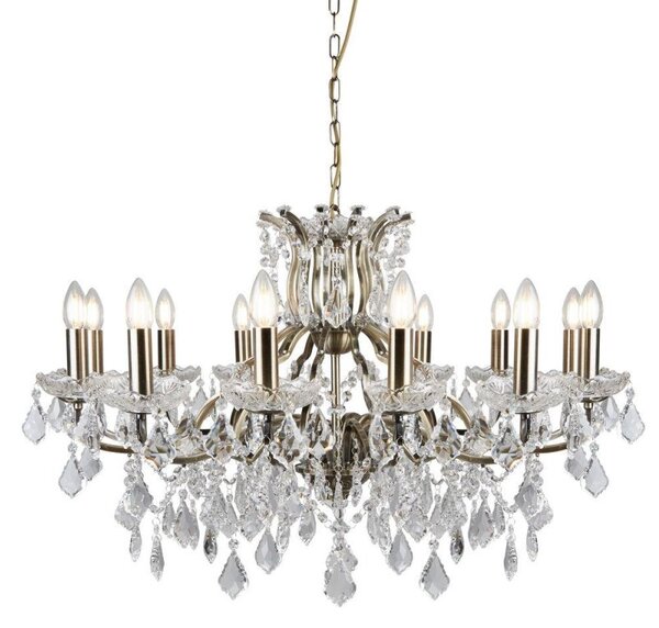 Searchlight 87312-12AB Paris Twelve Light Ceiling Chandelier In Antique Brass With Crystal Glass