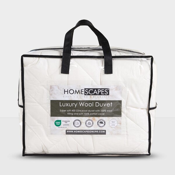 Homescapes Woolmark Merino Wool Duvet Autumn/Winter Single, Washable, OEKO-TEX Certified, Temperature Regulating, Premium Cotton Case, Wool Quilt