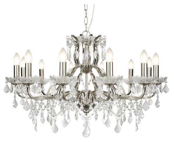 Searchlight 87312-12SS Paris Twelve Light Ceiling Chandelier In Satin Silver With Crystal Glass