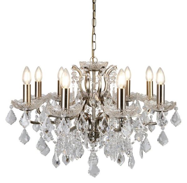 Searchlight 8738-8AB Paris Eight Light Ceiling Chandelier In Antique Brass With Crystal Glass
