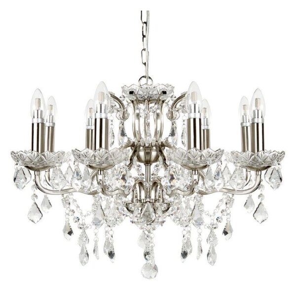 Searchlight 8738-8SS Paris Eight Light Ceiling Chandelier In Satin Silver With Crystal Glass
