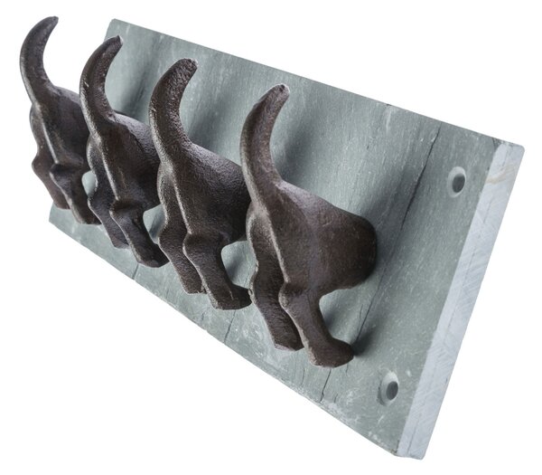 Modern Dog Tail Coat Hooks Cast Iron and Slate Wall Mounted Design