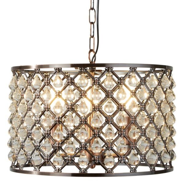 Searchlight 7813-3CU Marquise Three Light Ceiling Pendant In Antique Copper And Crystal: Width:380mm