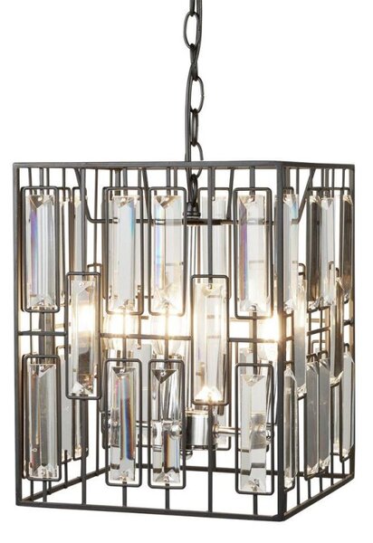 Contemporary 4 Light Ceiling Pendant Light In Matt Black Finish With Bevelled Glass