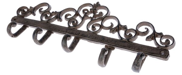 Homescapes Brown Cast Iron Coat Hooks with Decorative Swirl Design