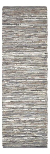 Homescapes Denver Leather Woven Rug Grey Hall Runner