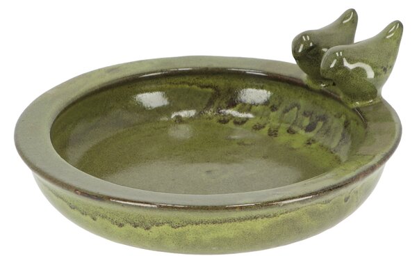 Fallen Fruits Green Ceramic Round Bird Bath