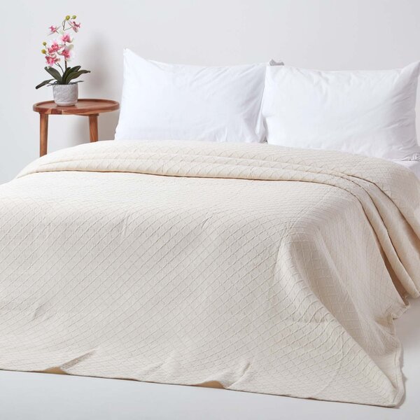 Cream Cotton Rich Metelassé Diamond Pattern Bedspread, Single