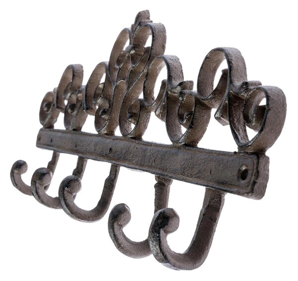 Homescapes Brown Cast Iron Coat Hooks with Decorative Swirl Design