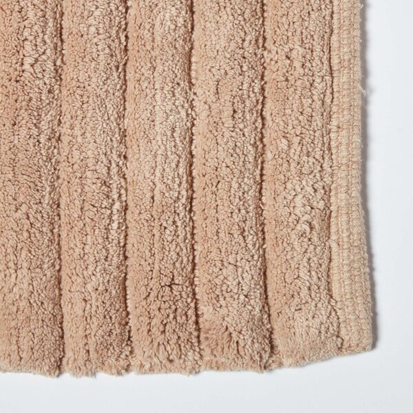 Homescapes Beige Ribbed 100% Cotton Spa Style Bathmat