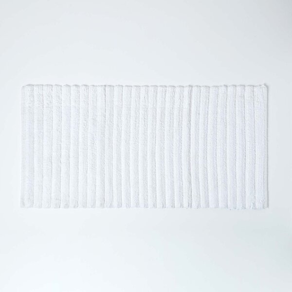 Homescapes White Ribbed 100% Cotton Spa Style Bath Mat