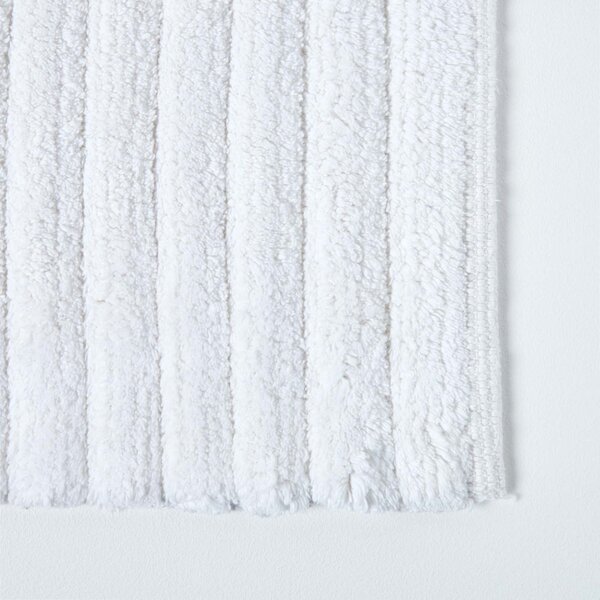 Homescapes White Ribbed 100% Cotton Spa Style Bath Mat