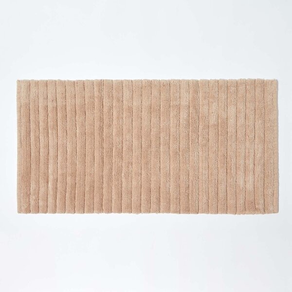 Homescapes Beige Ribbed 100% Cotton Spa Style Bathmat