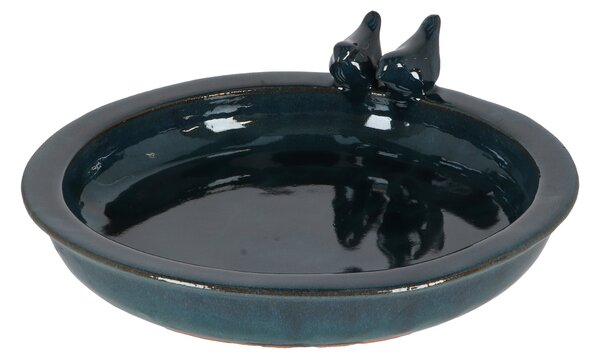 Fallen Fruits Petrol Ceramic Round Bird Bath