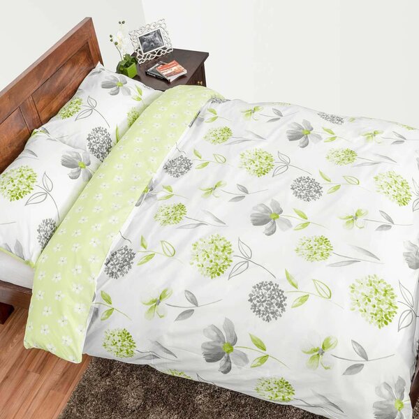 Homescapes Green, White and Grey Floral Duvet Cover Set, Double