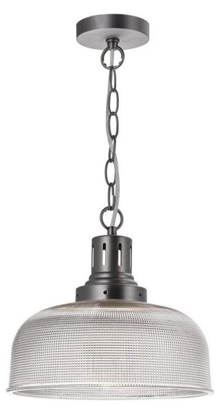 Dar TAC0161 Tack 1 Light Ribbed Glass Pendant Ceiling Light